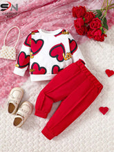 Red multi  heart printed winter kids track suit fabric fleece